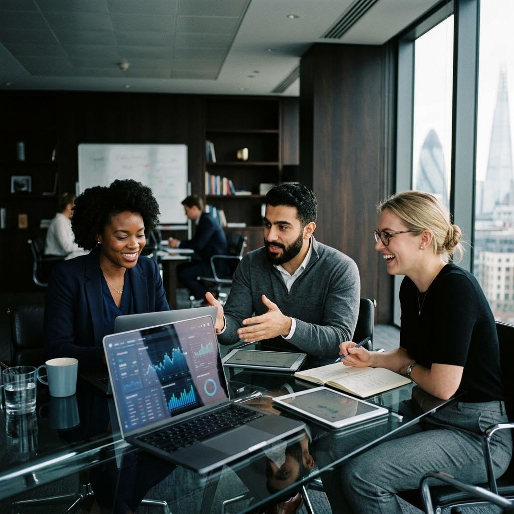 Analystenteam im Kontrollzentrum von Prägfeste Wealth