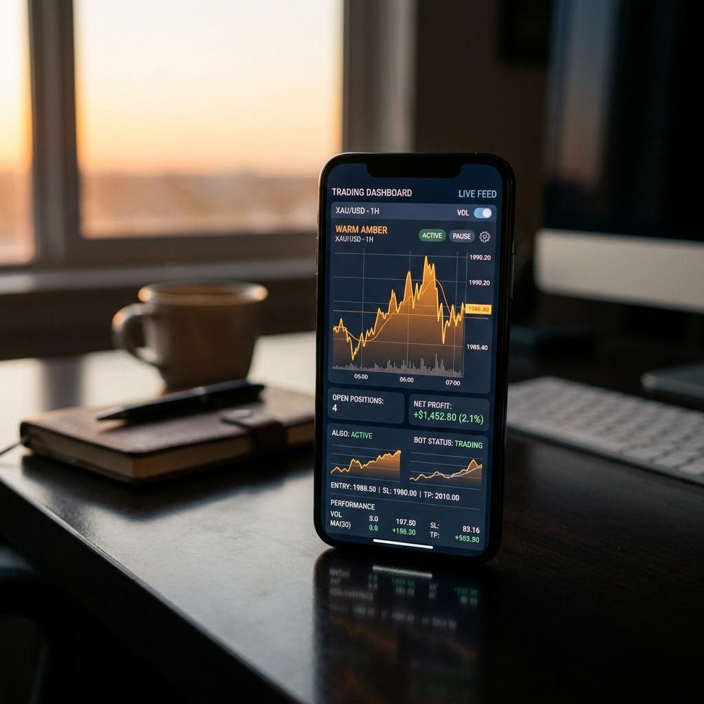 Prägfeste Wealth KI-Krypto-Handelsplattform Dashboard auf Smartphone